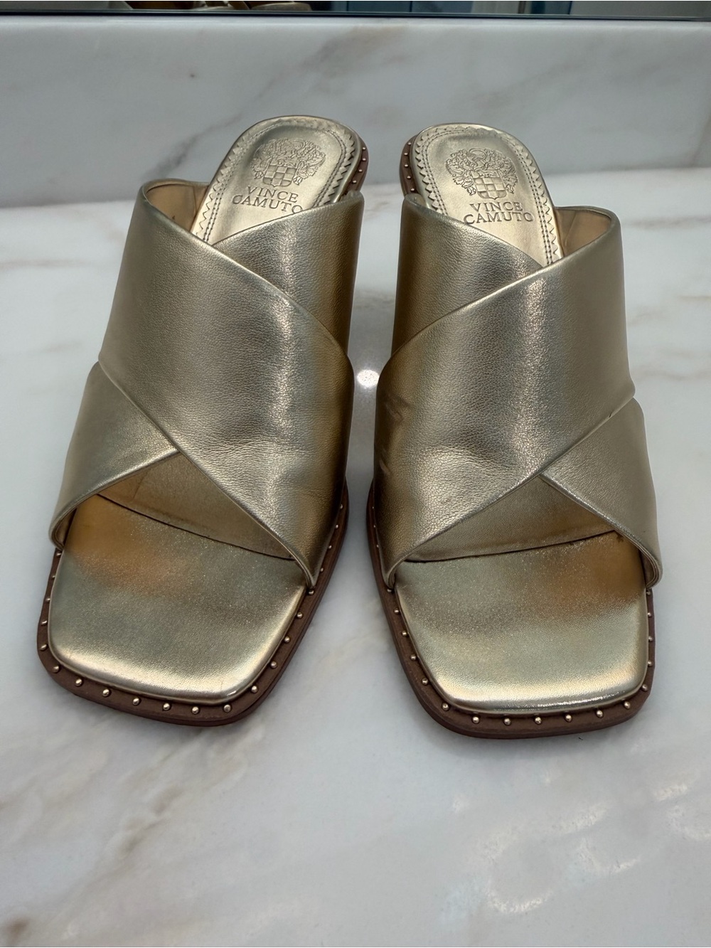 Vince Camuto Gold Crisscross Sandals - size 8